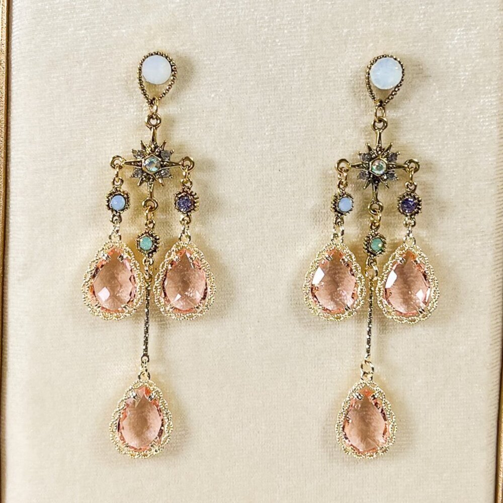 Pink Drop Earrings, Bridesmaids Pink Earrings, Pink Teardrop Crystal Earrings